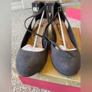 Suede wedges with ankle closure Dark Gray Size: 8.5